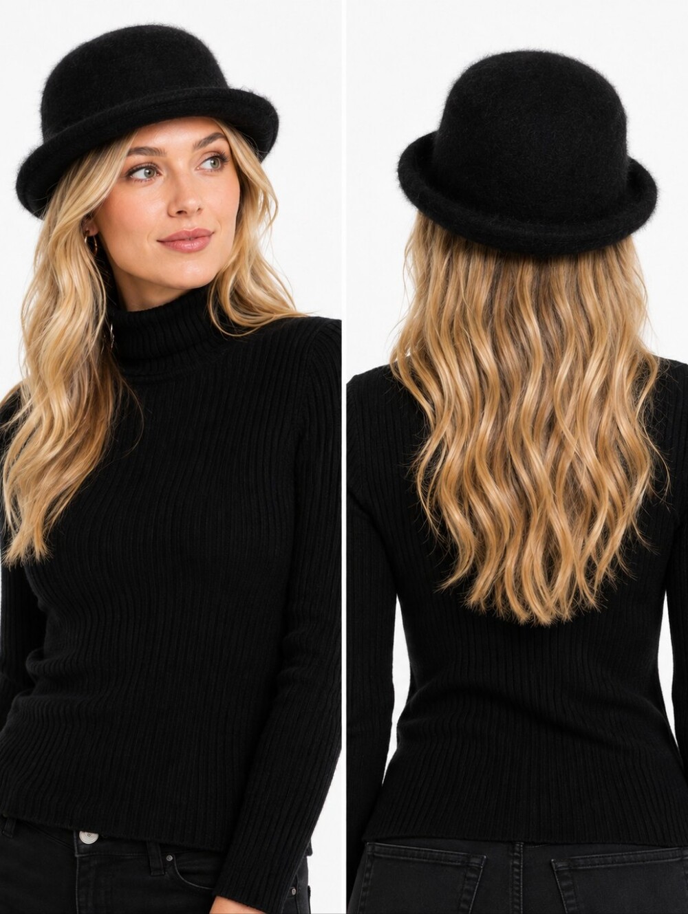 Betmar New York Fuzzy Angora Blend Roll Brim Bucket Hat Women’s Black OS